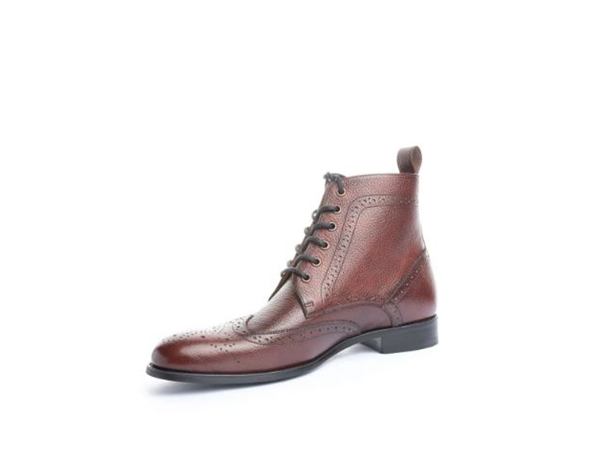 Handmade Chocolate Brown Color Genuine Calf Leather Ankle High Stylish Wing Tip Brogue's Boots For Men's