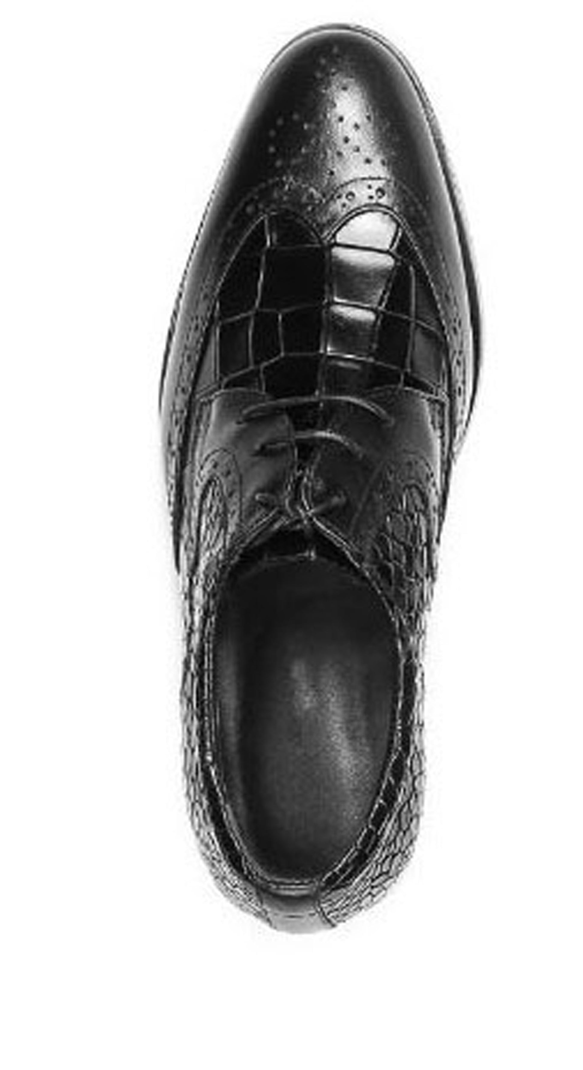 Handmade Black Color Genuine Leather Alligator Textured Stylish Brogue's Wing Tip Lace Up Shoes For Men's