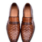 Handmade Brown Color Genuine Weaved Calf Leather Stylish Slip On Loafers Dress Shoes For Men's