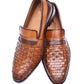 Handmade Brown Color Genuine Weaved Calf Leather Stylish Slip On Loafers Dress Shoes For Men's