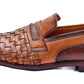 Handmade Brown Color Genuine Weaved Calf Leather Stylish Slip On Loafers Dress Shoes For Men's