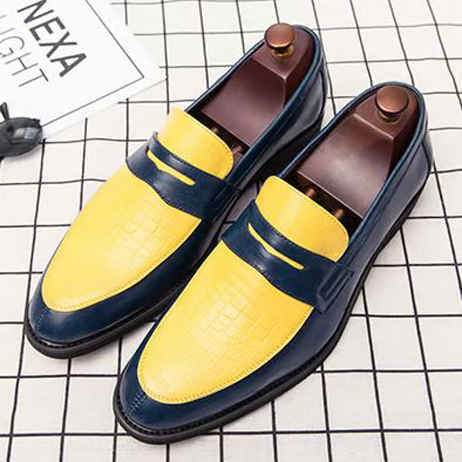 Handmade Yellow & black Color Genuine Leather Stylish Slip On Loafers Dress Shoes For Men's